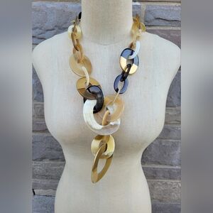 Anthropologie Block Horn Chain Link Resin Statement Necklace